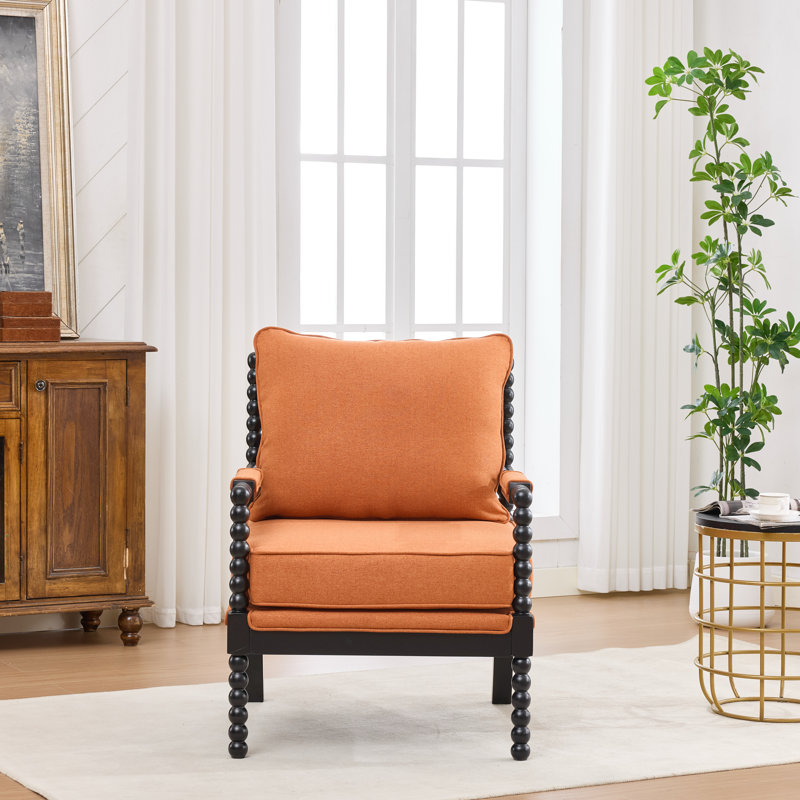 Chaise d'appoint avec cadre en bois tourné et solide, Orange