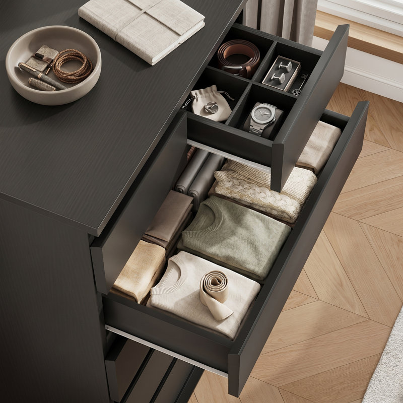 Commode 6 tiroirs Minimalist Modern, Noir, 6