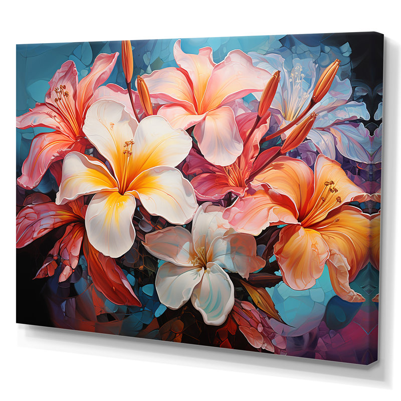 «White and Coral Plumeria Blooming Paradise» sur toile imprimée, Toile tendue, H 16 po x l 32 po x P 1 po