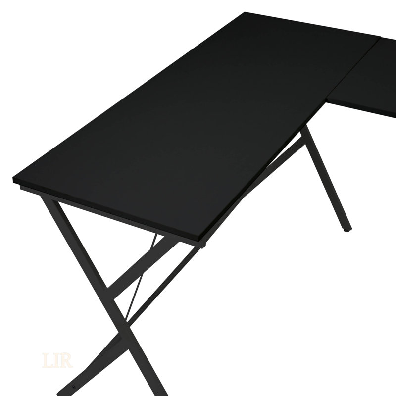 Bureau d'ordinateur en L à finition noire Dazenus avec surface de travail spacieuse et structure en métal robuste pour les espaces compacts