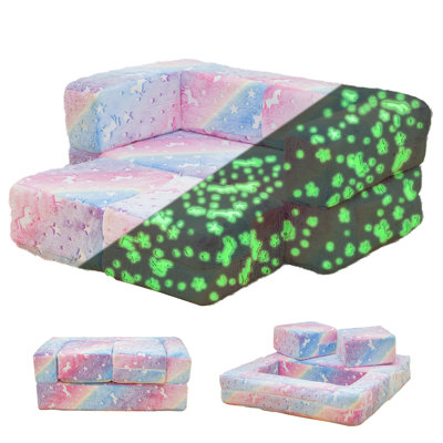 Convertible Sofa Bed, Sherpa Upholstered Modular Couch With Density Sponge Padding, Plush Sofa Play Set For Home Office Playroom, Bedroom Furniture by Zoomie Kids