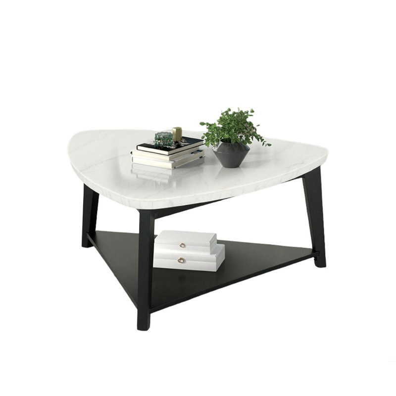 Table basse triangulaire avec plateau de rangement en marbre