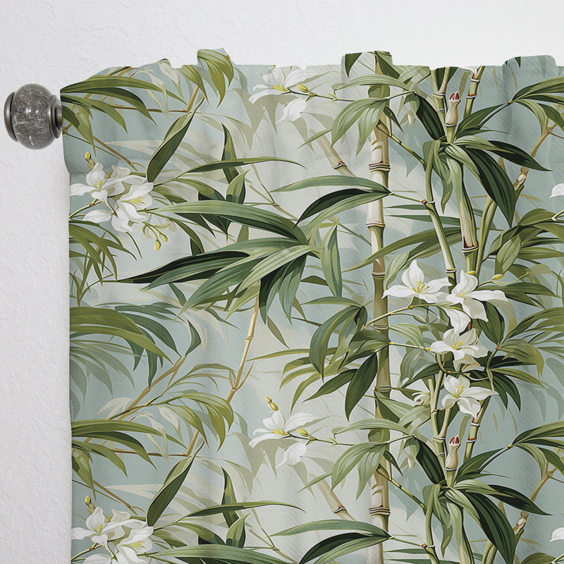 Bamboo Elegance Tropical Pattern I - Tropical Velvet Curtain - Room Darkening - 1 panel, 52" W x 120" L
