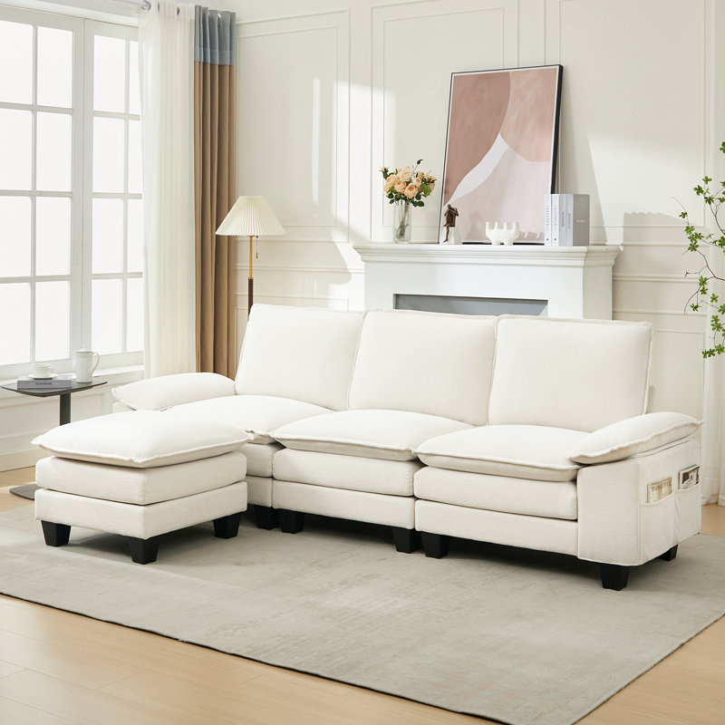 Canapé modulaire rembourré en L 107,8 po, canapé à 4 places confortable pour le salon 107,8 po, Beige