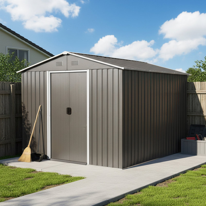 Remise de rangement extérieure en métal 8 x 10 pi, Gris, H 114,75 po x l 88,98 po x P 74,8 po