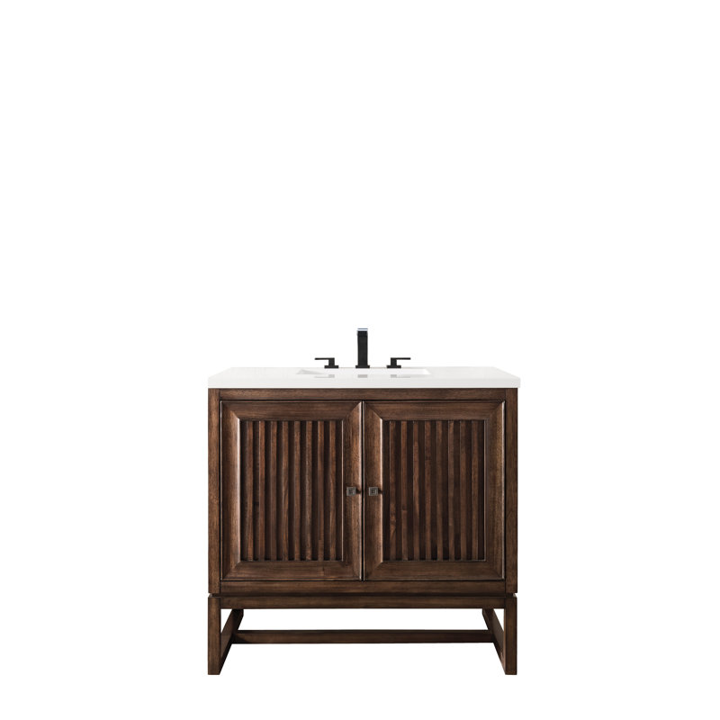 Athens 36'' W Single Vanity, Glossy White, Ethereal Noctis, 8" Widespread