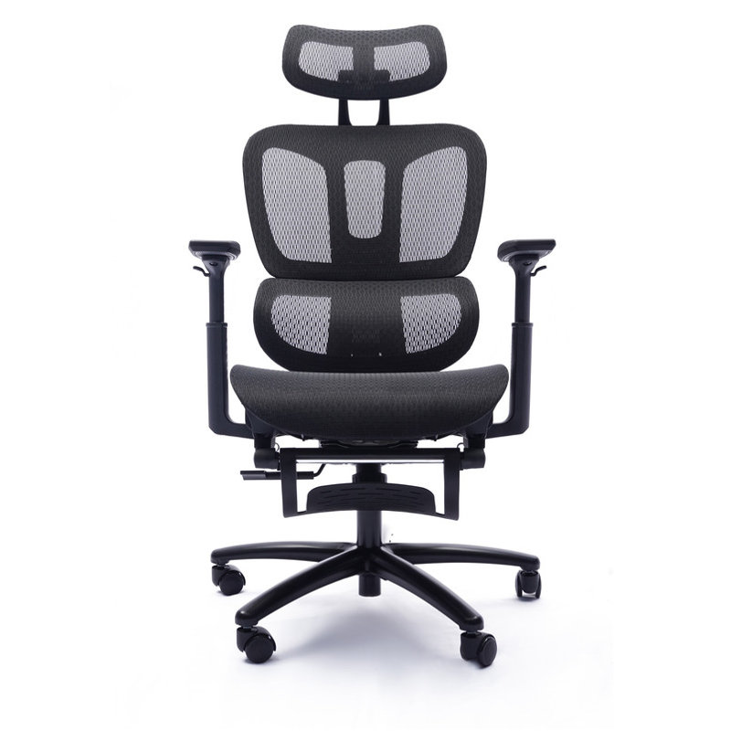 Chaise de bureau ergonomique réglable à dossier en filet avec appui-tête et repose-pieds, noir