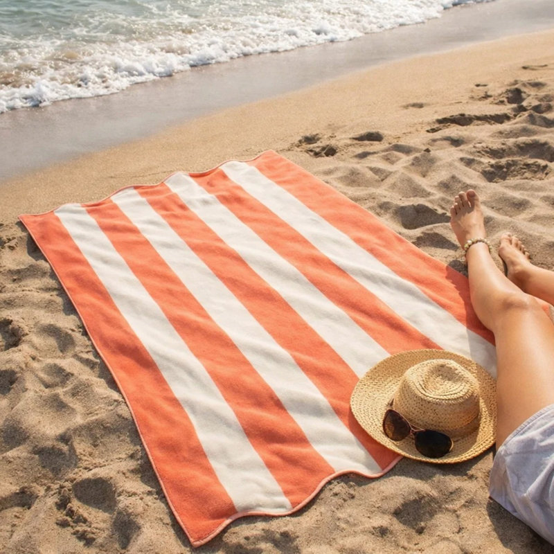 Scalloped Stripe Beach Towel, Orange