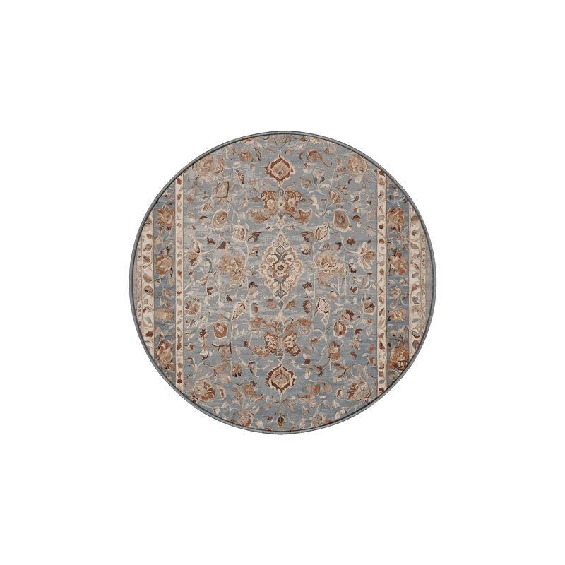 Tapis gris soyeux et moelleux, Rond 5 pi