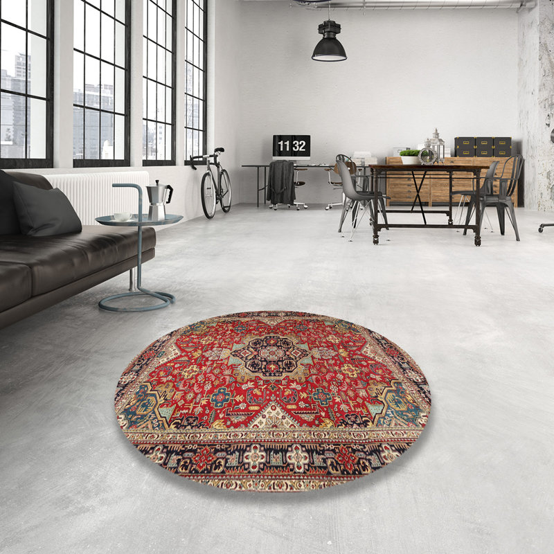 Tapis traditionnel rouge / beige Crotzer, Rond 5 pi