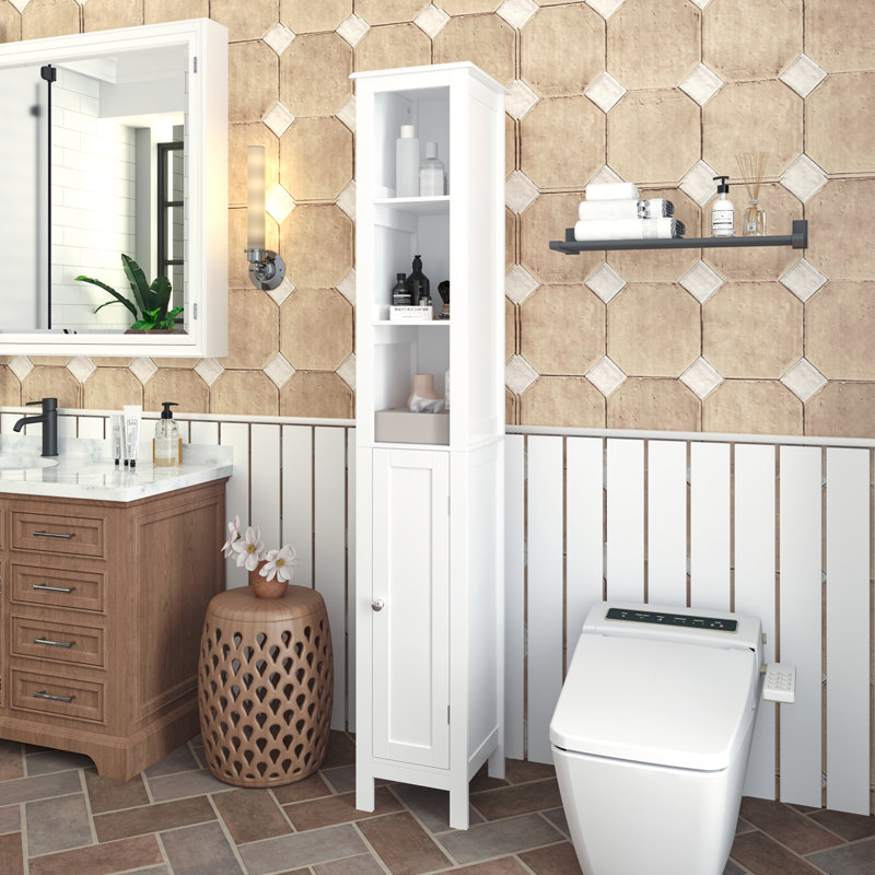 66.92" Tall Bathroom Storage Cabinet With Adjustable Shelves,Slim 1 Doors Freestanding Cabinet With Anti-Tip, Open Compartments, For Home, Small Spaces, Bathroom,Kitchen, Living Room, White