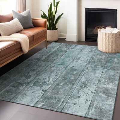 Machine Washable Indoor/Outdoor Cinead ACN1715 Teal Rug