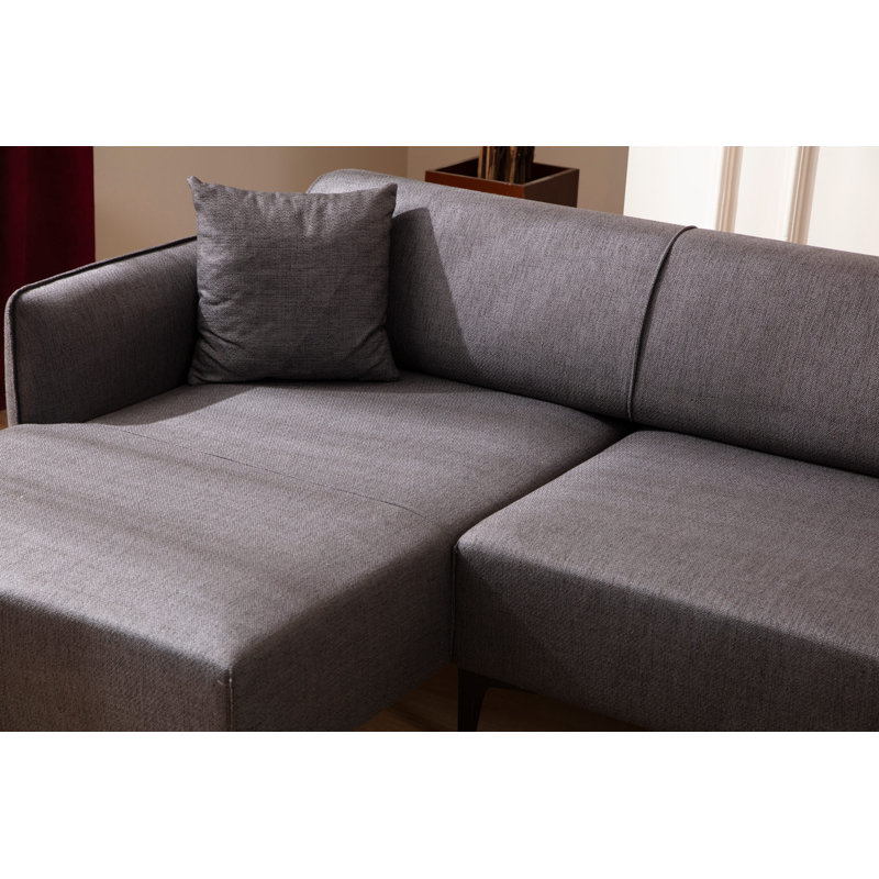 Rohnert 4 Seater Corner Sectional, Dark Grey Polyester Blend, Dark Grey, Left Hand Facing