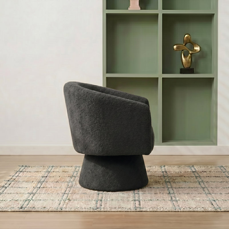Caleigha Upholstered Swivel Barrel Chair, Black Polyester