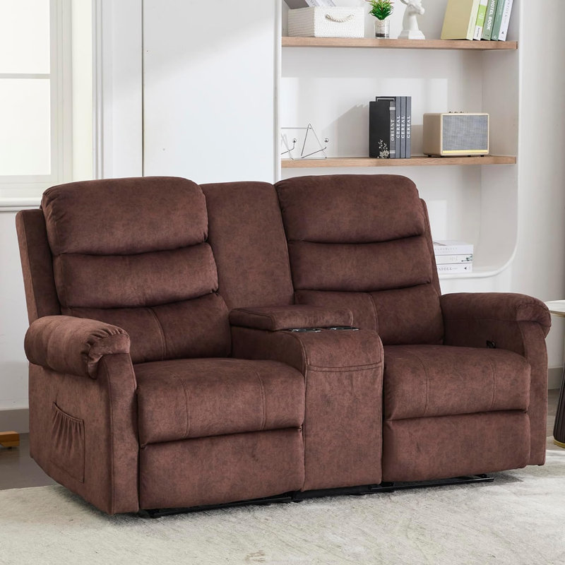 Fauteuil inclinable manuel avec canapé et fauteuil inclinable double, Velours brun