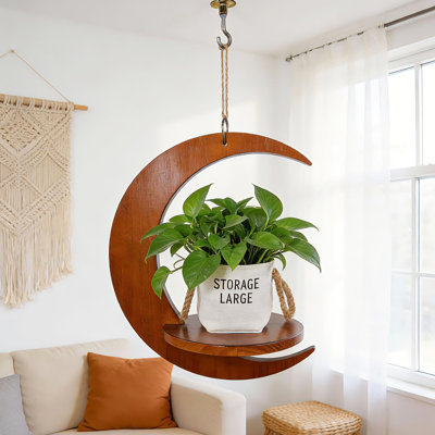 Moon-Shaped Wooden Hanging Plant Stand