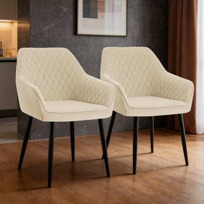 Velvet Upholstered Dining Chairs with Armrests & Diamond Tufting