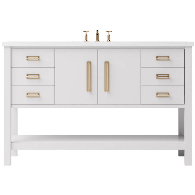 Meuble-lavabo simple très large Kiawah, Blanc résistant, Or satiné, 60"