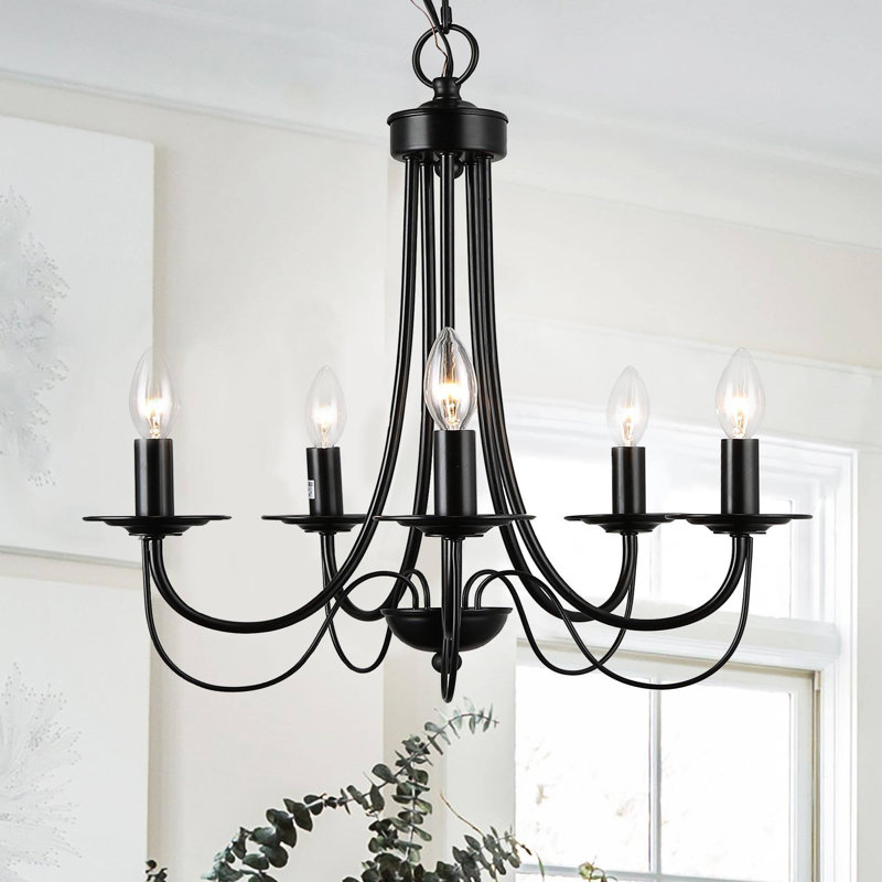 Beesley 5-Light 18.5"W Candle Style Black Empire Chandelier, Matte Black