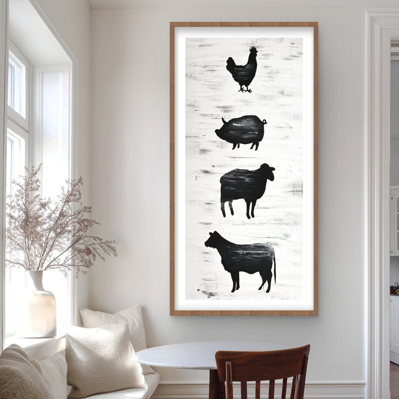 Animaux de ferme, reproduction encadrée avec passe-partout | Décoration de cuisine