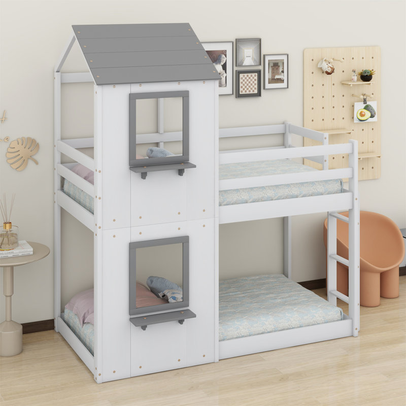Aaima Kids Twin Over Twin Bunk Bed, White