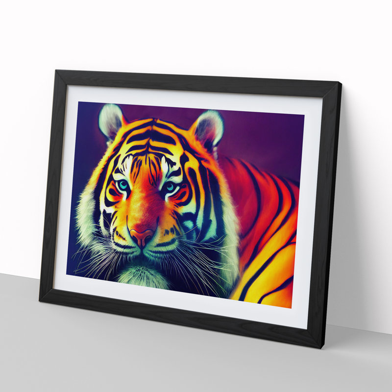 Illuminated Tiger - Single Picture Frame Print, Black, 46cm H x 64cm W