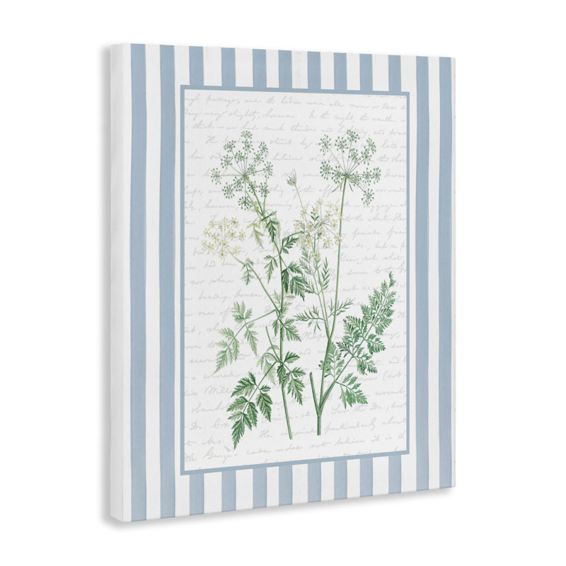 Herbes sauvages sur toile à rayures bleues, design par lettré et doublé, H 20 po x l 16 po