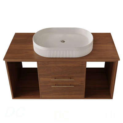 Meuble-lavabo mural moderne 39,4 po avec lavabo en céramique ovale et meuble flottant