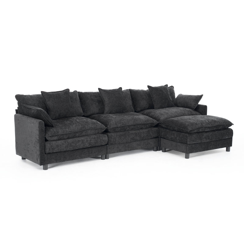 108" L-Shaped Sectional, Black Chenille