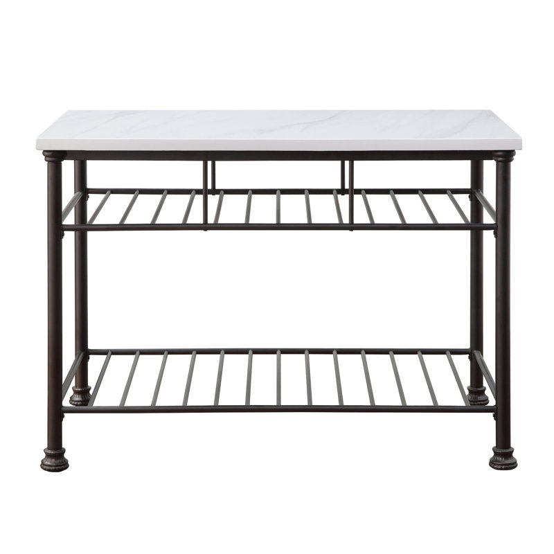 Freyja  White Cultured Marble Top & Gray Finish Kitchen Island