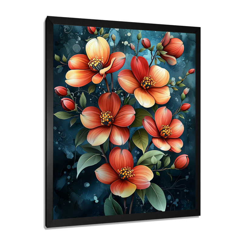 Korte II - impression sur toile florale, H 44 po x l 34 po, Noir, Reproduction encadrée d'une seule photo