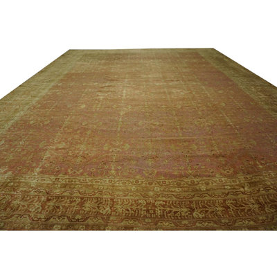Tapis rose antique en laine noué à la main 18 pi x 18 pi 6 po à motif floral rose des années 1890