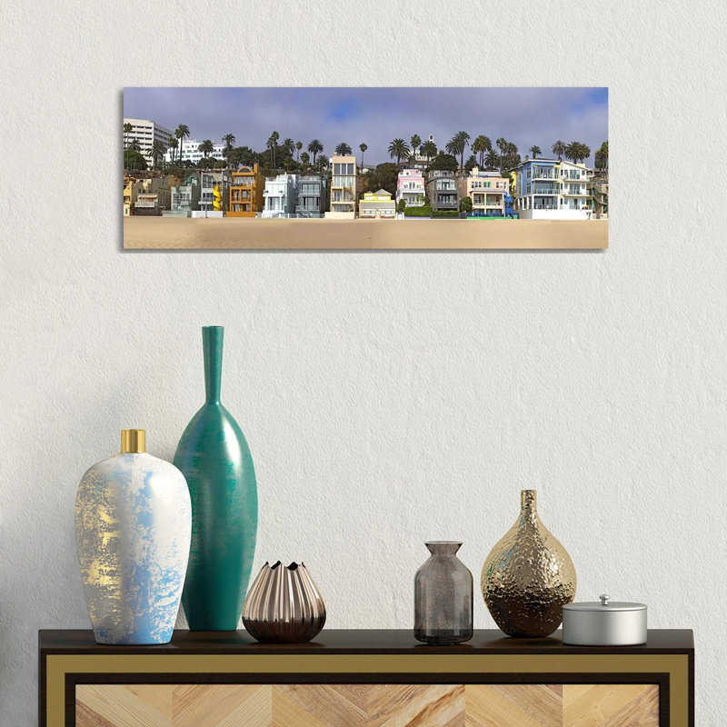 Houses On The Beach, Santa Monica, Los Angeles County, California, USA - Wrapped Canvas Panoramic Print