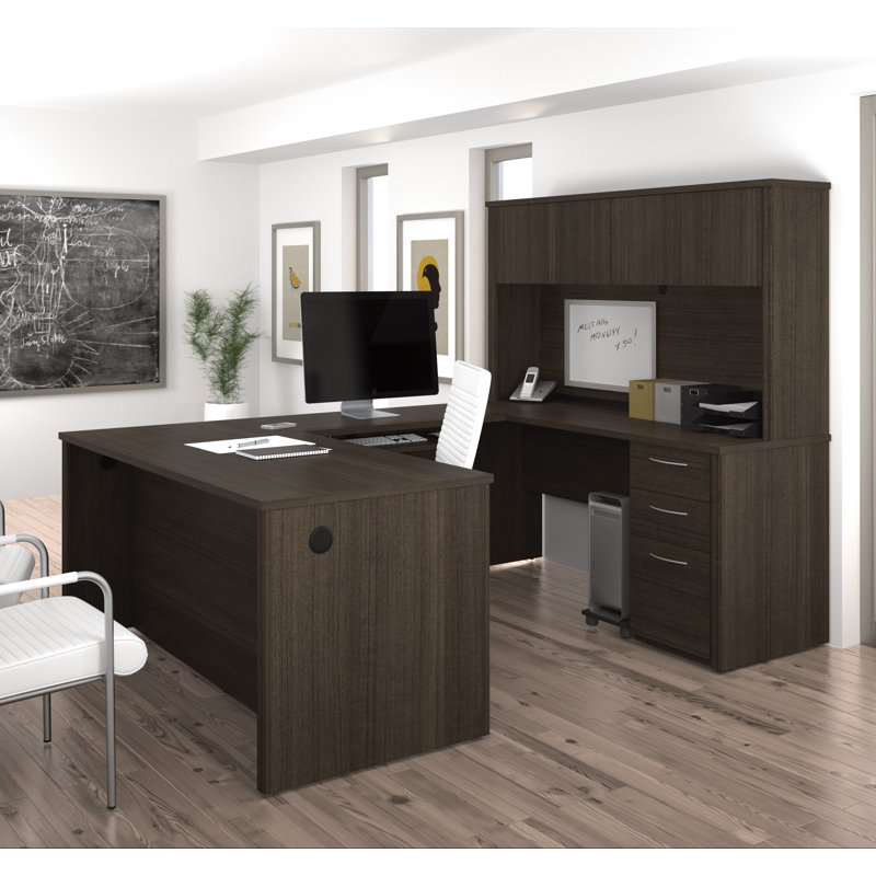 Ornello Modular U-Shaped Executive Desk, Dark Chocolate