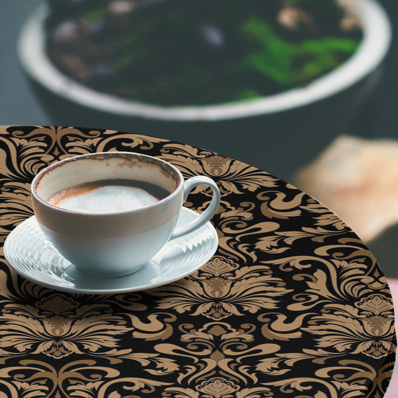 Bungalow Rose Damask Fitted Round Tablecloth Camel Caramel, 67.72" Round