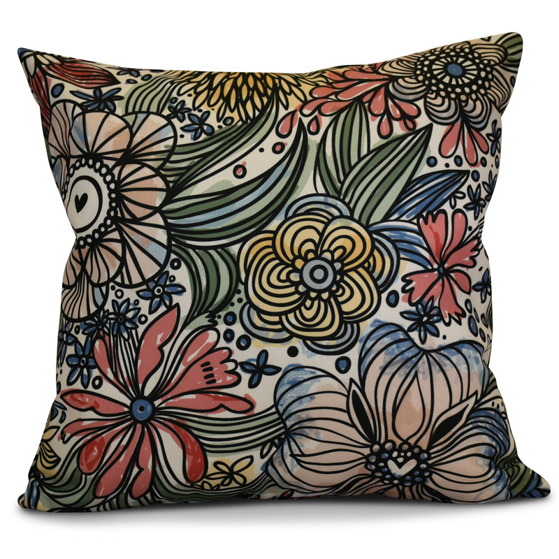 Coussin extérieur Flora and Fauna, H 20 po x l 20 po x P 2 po, Rouge