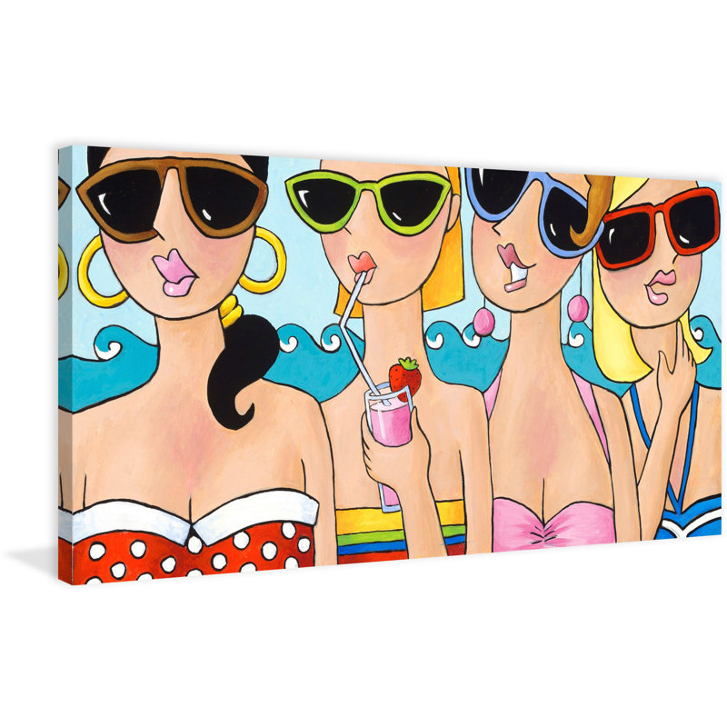 « beachy girlfriendse » par julie nelson, reproduction d’art sur toile tendue, H 12 po x l 24 po x P 1,5 po