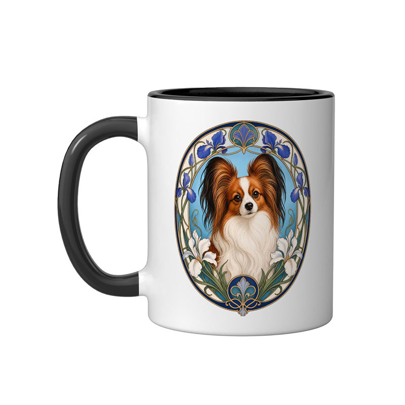 Papillon Dog Ceramic Mug, Black/White, 11oz