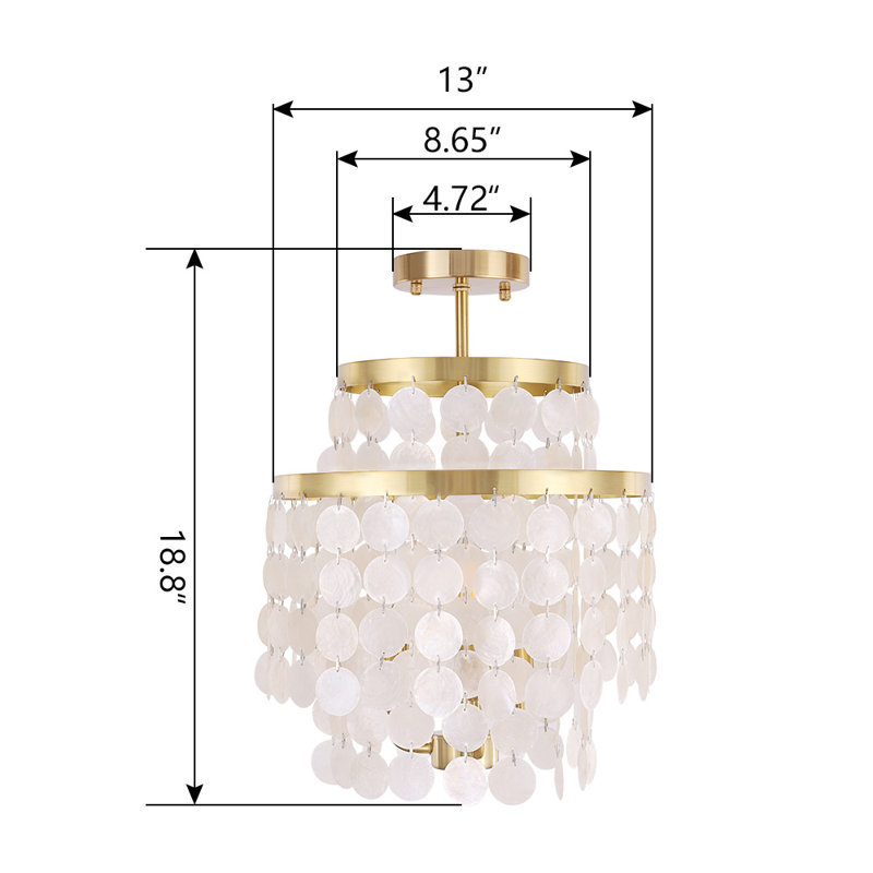     3-lights Shell Ceiling Light Fixtures Modern Brass Gold Semi Flush Mount Ceiling Light