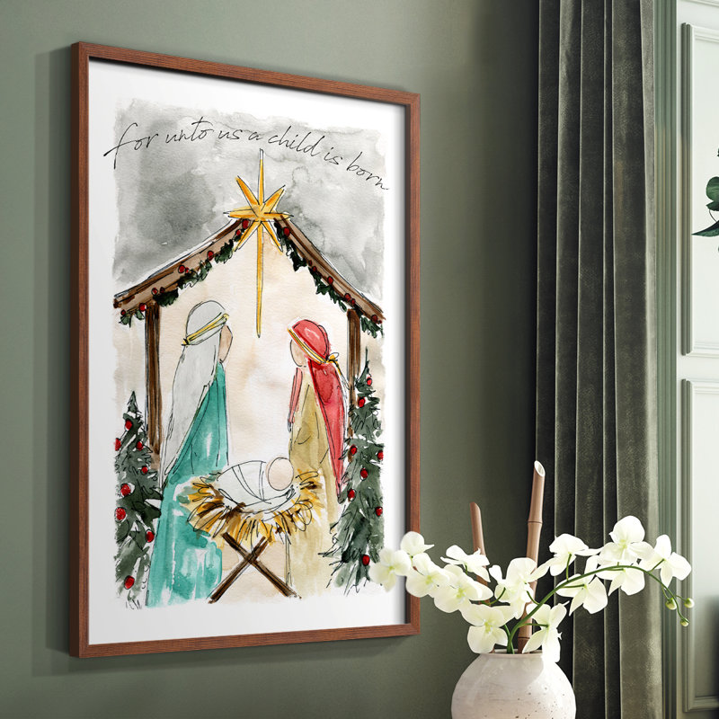«Unto Us A Child is Born», reproduction encadrée - bois massif, Brun, H 28 po x l 22 po