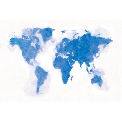 World Map Water Blue Color - Wrapped Canvas Art Prints