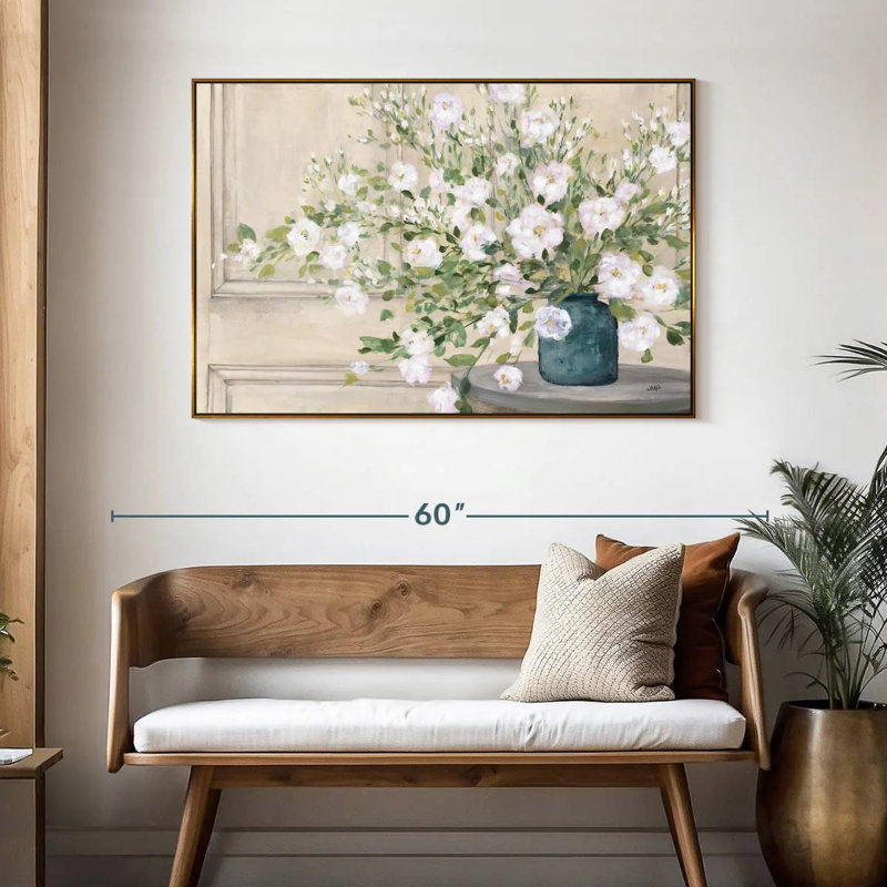 Bouquet blanc, 46 po x 31 po, Cadre flottant doré