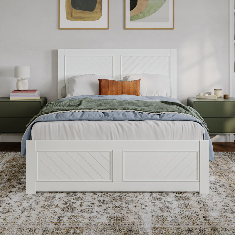 Lit plateforme en bois massif Jeinny, White, Double