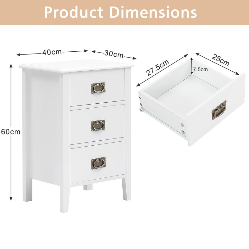Rameesha 40cm W Bedside Table, White
