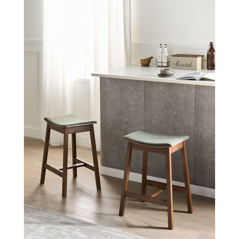Upholstered Counter Stool with Solid Wood Frame, Green