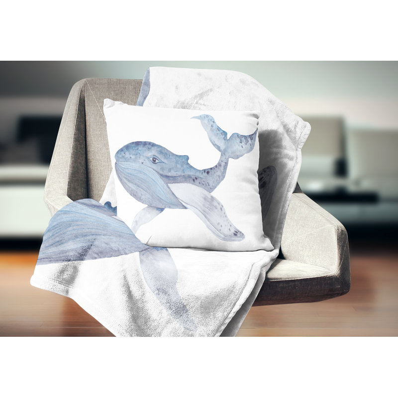 Grand coussin de baleine aquarelle animal, 16 po x 1 po, Coussin décoratif
