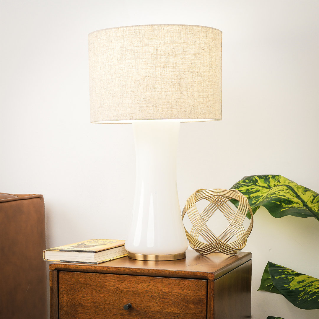 Zhoemy Golden Base Table Lamp Elegant Off White Glass Shade Bedside Mercer41