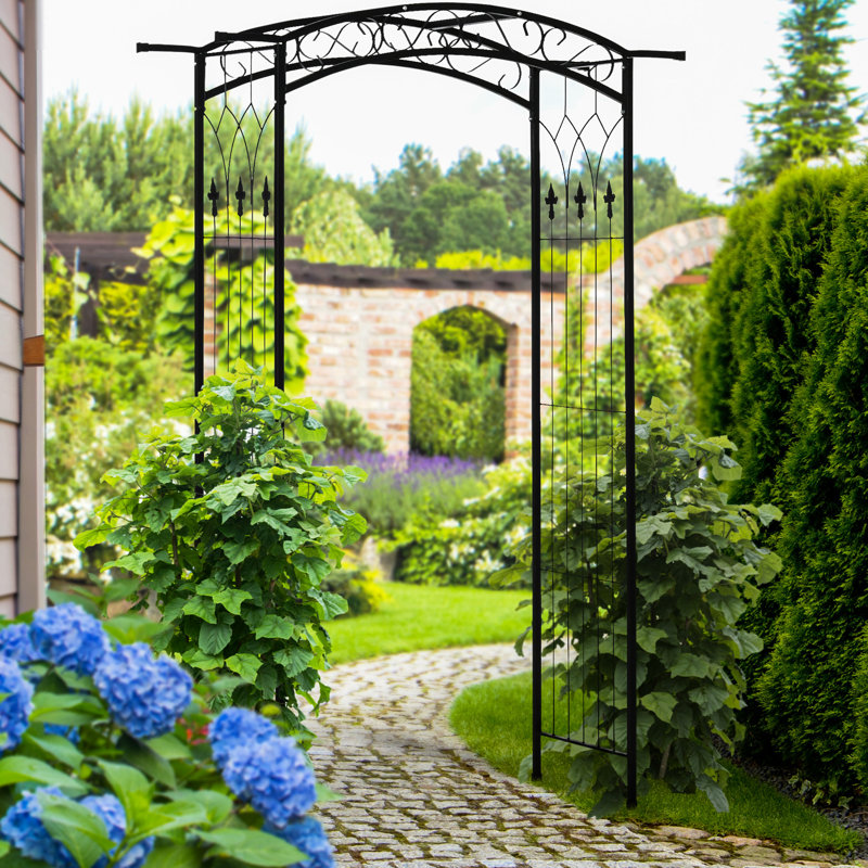Treillis de jardin en métal de 7 pi, avec motif féérique envoûtant, pour les fêtes - Design élégant noir d'extérieur, vignes et plantes grimpantes, convient aux mariages à porte