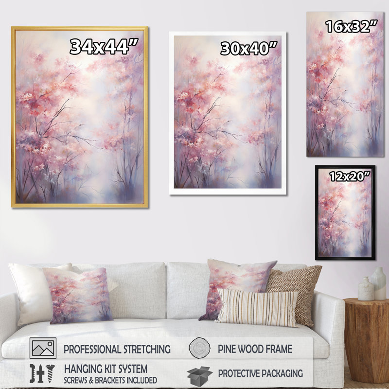 Impression sur toile «Pink Trees Romantic Impression II», H 32 po x l 16 po x P 1 po, Toile tendue