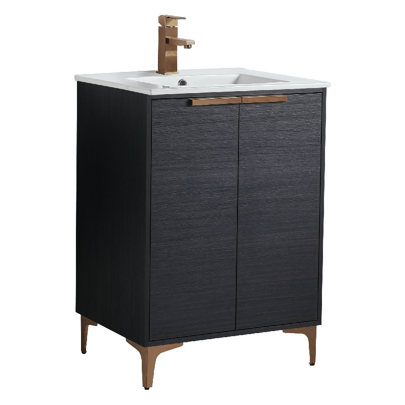 24'' Single Bathroom Vanity with Ceramic Top, Matte Gold